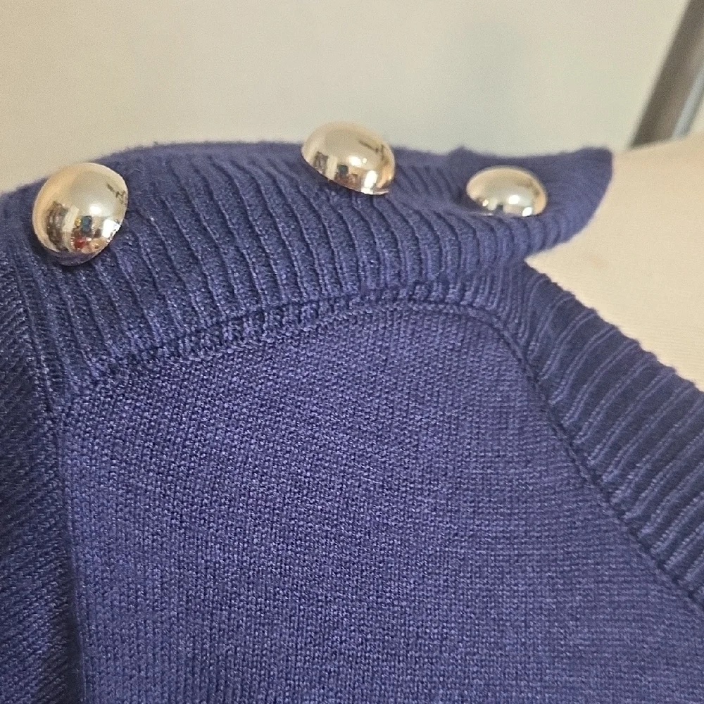 Elegant Navy Striped Long Sleeve Dress - Picture 4 of 6